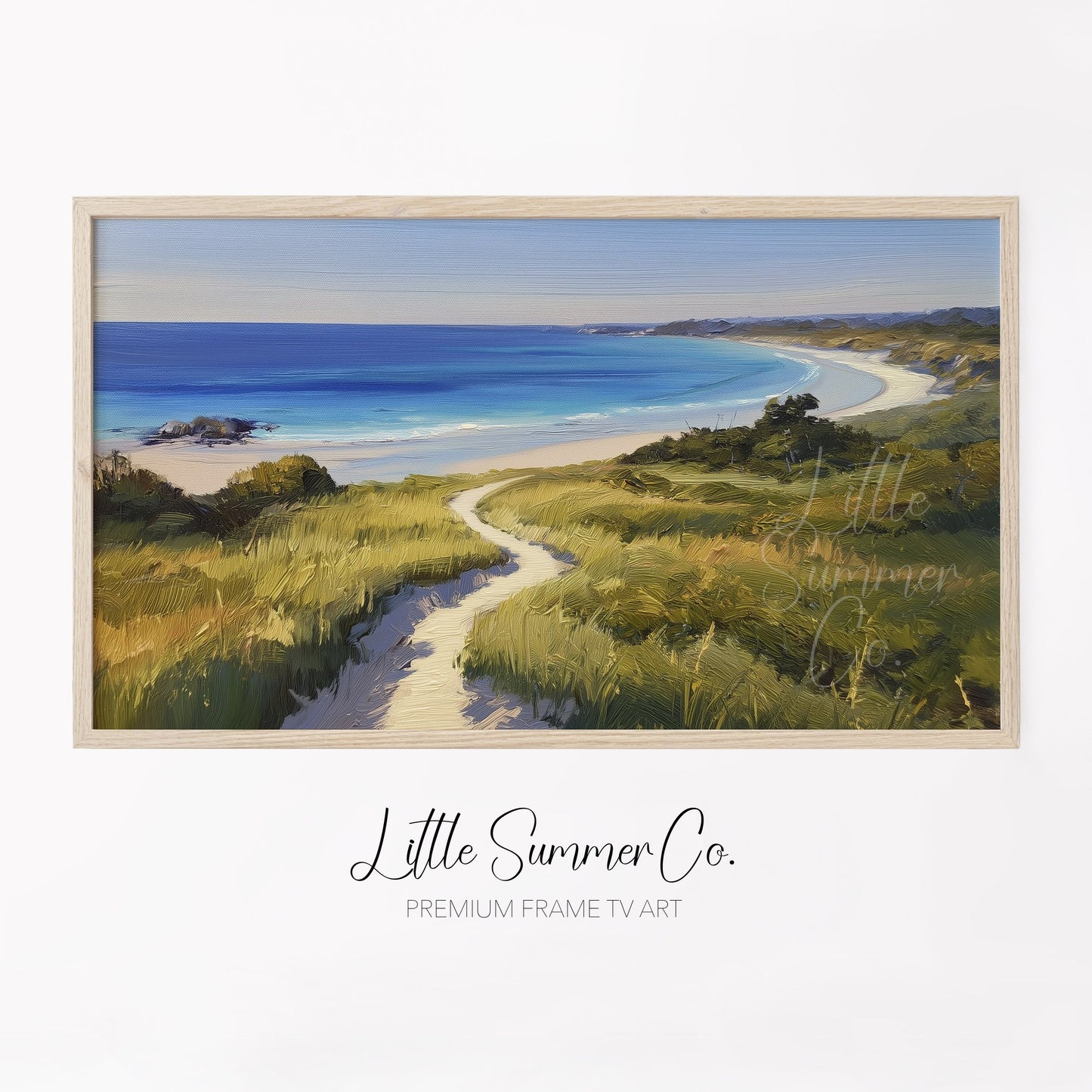Coastal Bay Dune Path Frame TV Art displayed on a TV