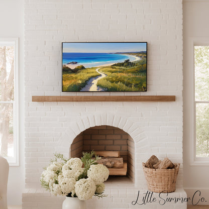 Coastal Bay Dune Path Frame TV Art displayed on a TV