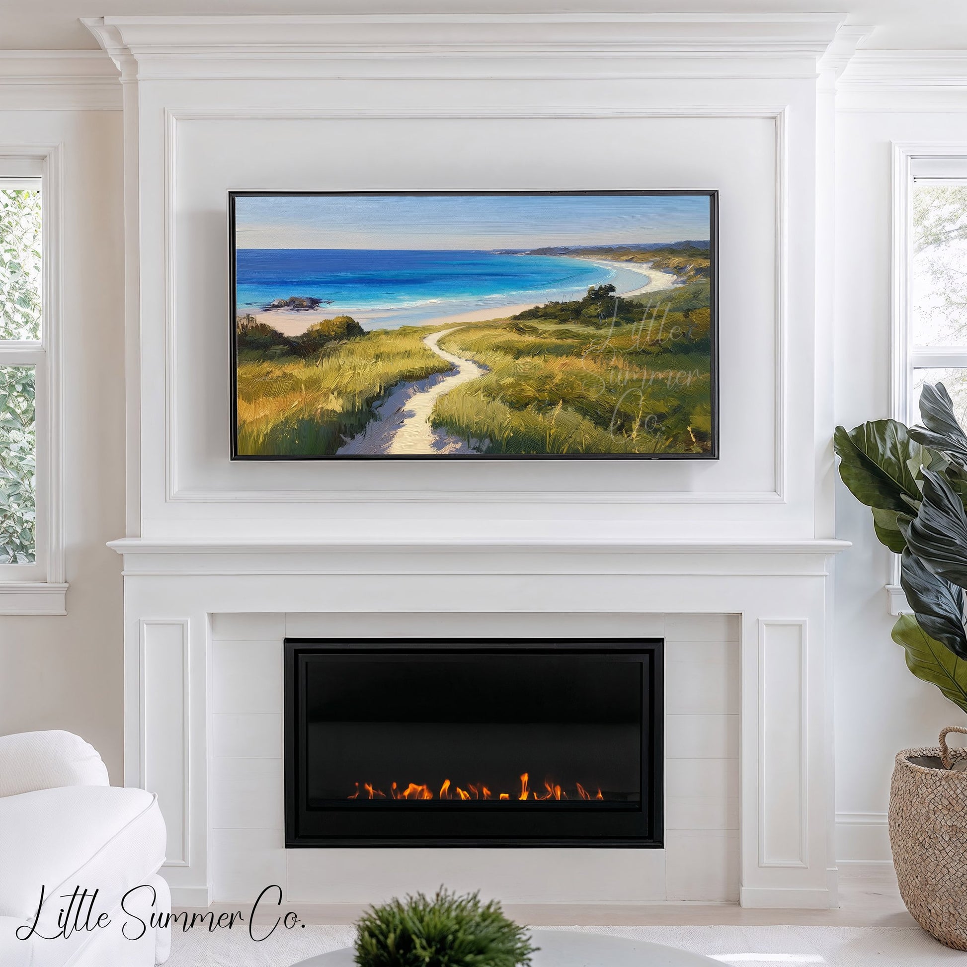 Coastal Bay Dune Path Frame TV Art displayed on a TV
