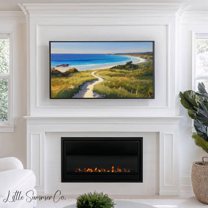 Coastal Bay Dune Path Frame TV Art displayed on a TV
