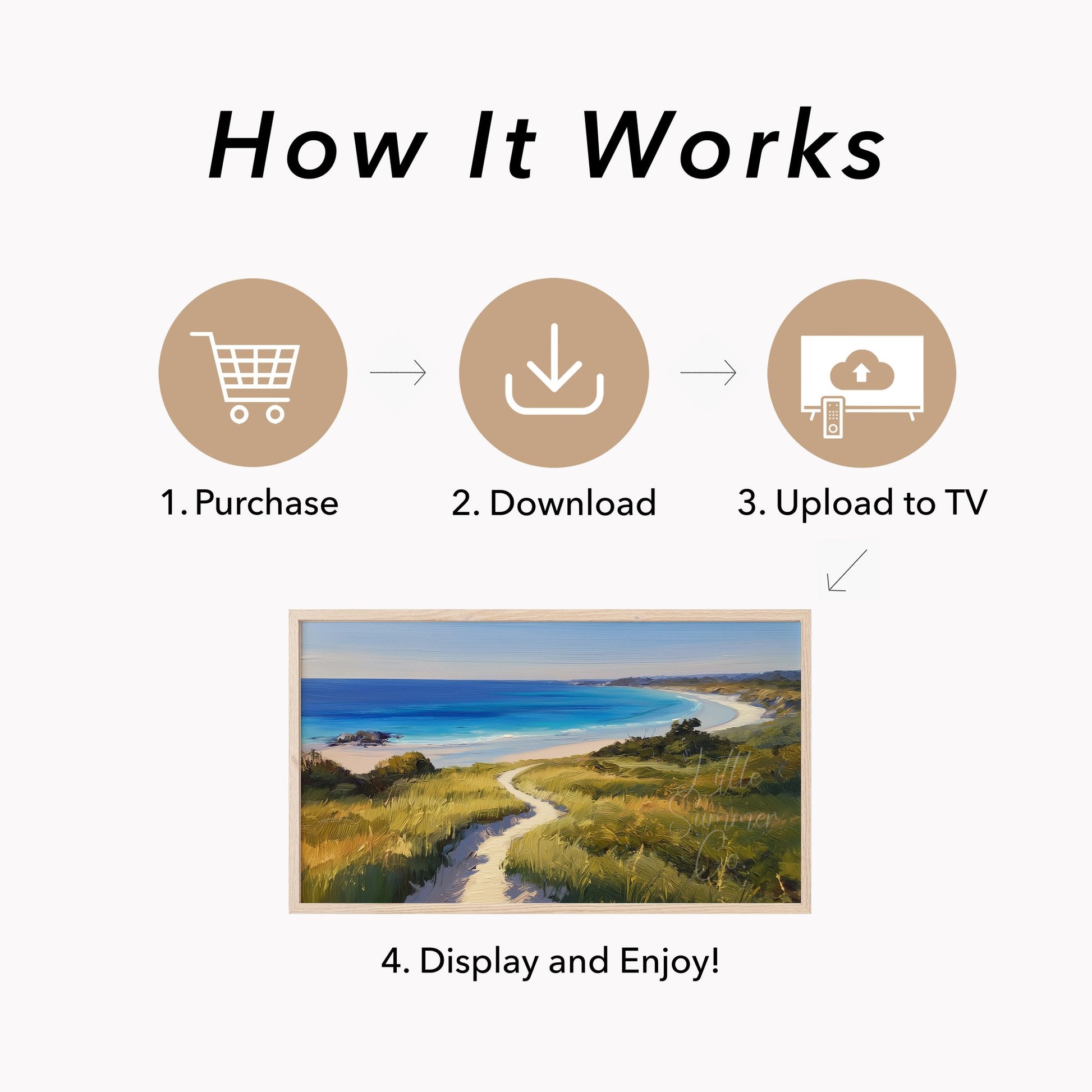 Coastal Bay Dune Path Frame TV Art displayed on a TV
