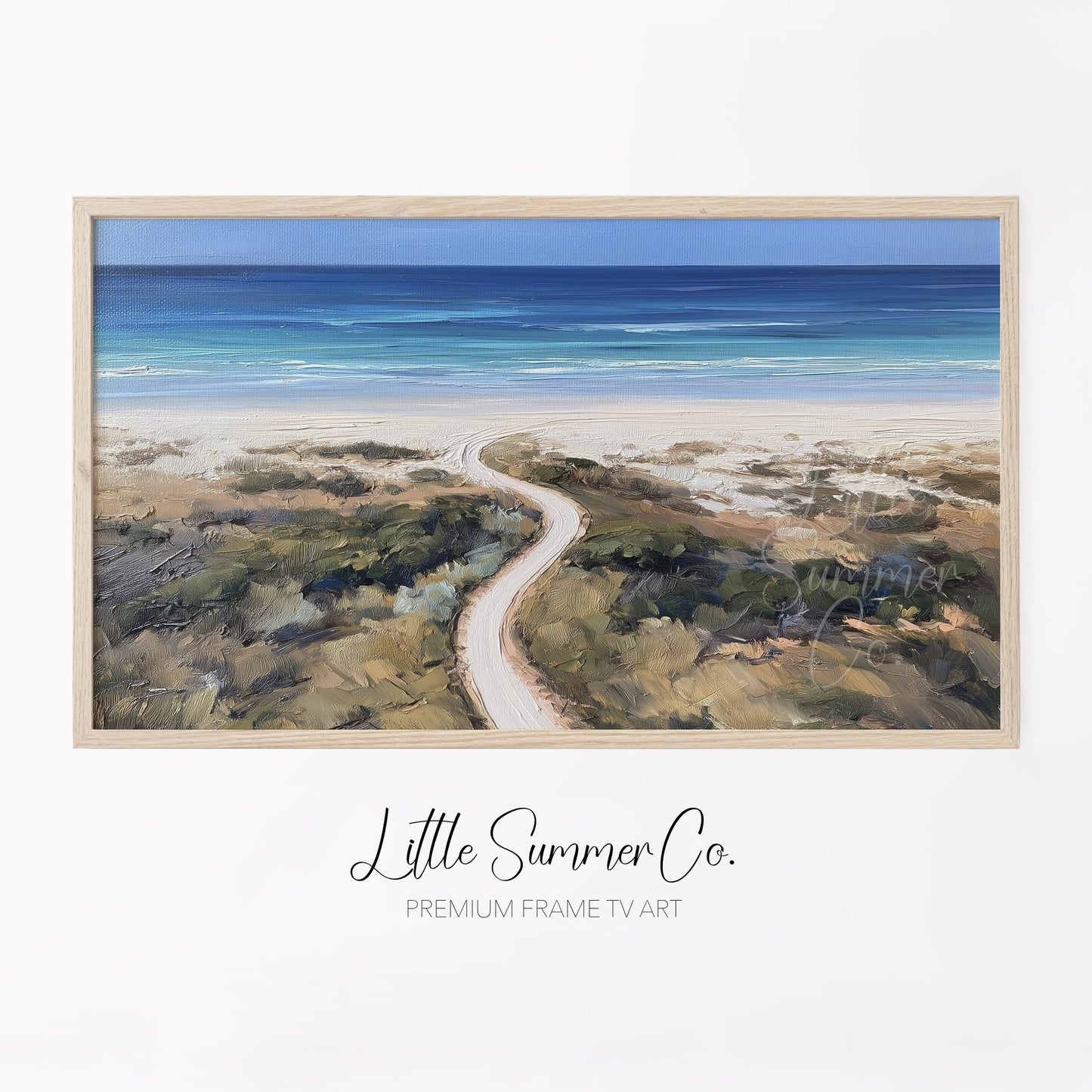 White Sand Beach Track Frame TV Art displayed on a TV
