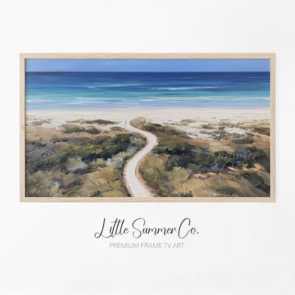 White Sand Beach Track Frame TV Art displayed on a TV