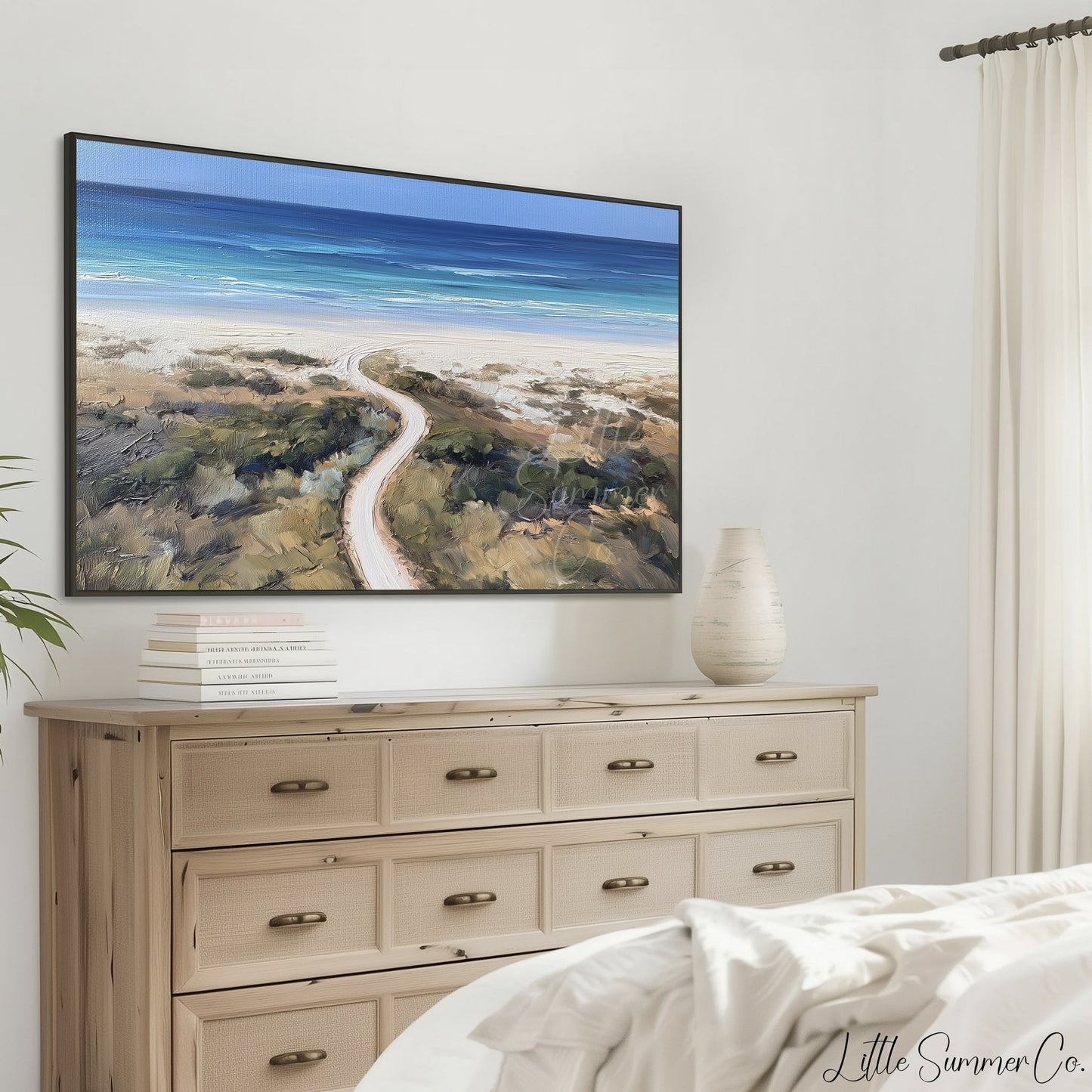 White Sand Beach Track Frame TV Art displayed on a TV