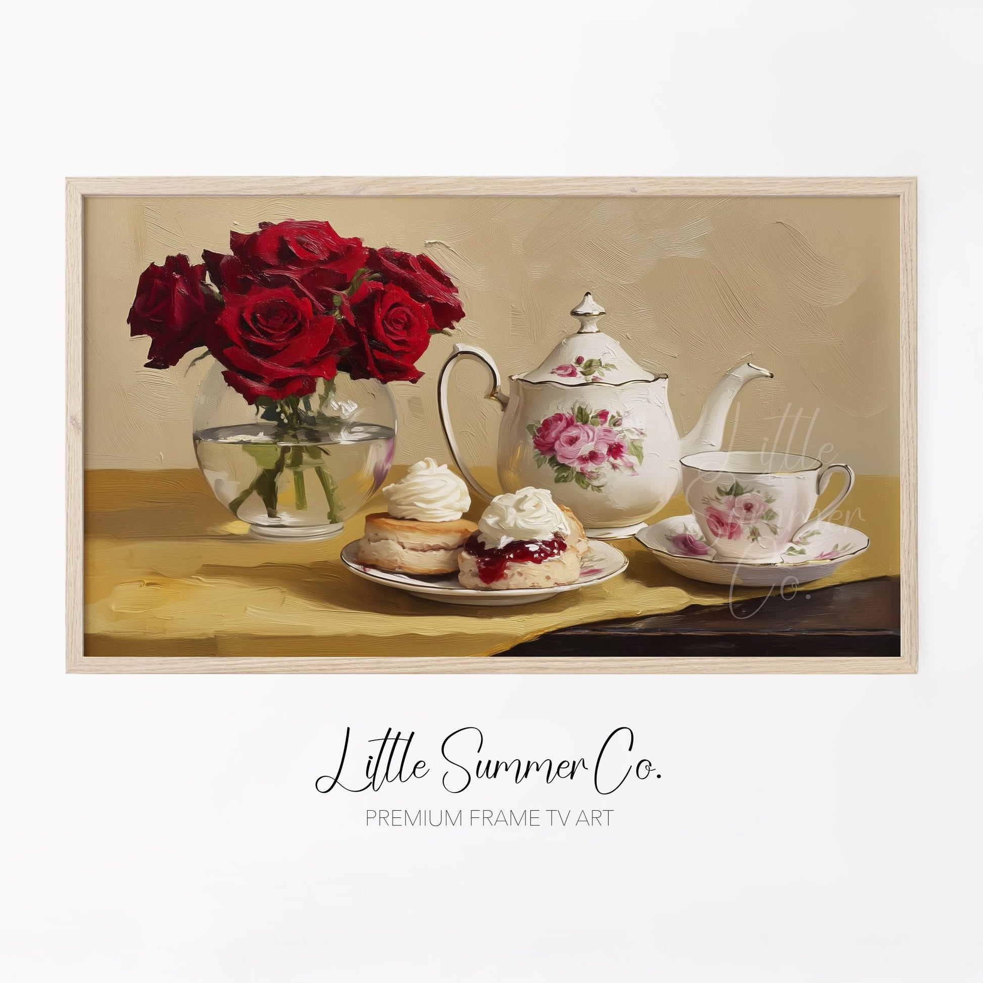 Roses and Afternoon Tea Frame TV Art displayed on a TV