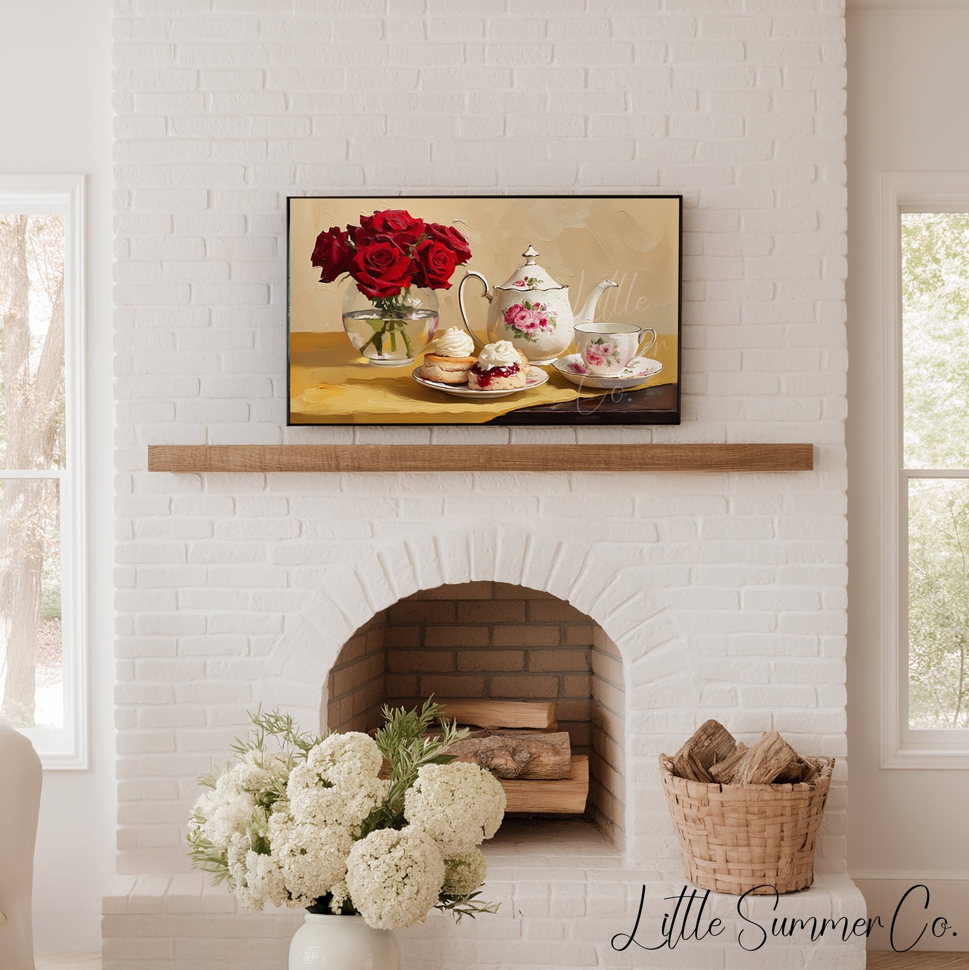 Roses and Afternoon Tea Frame TV Art displayed on a TV