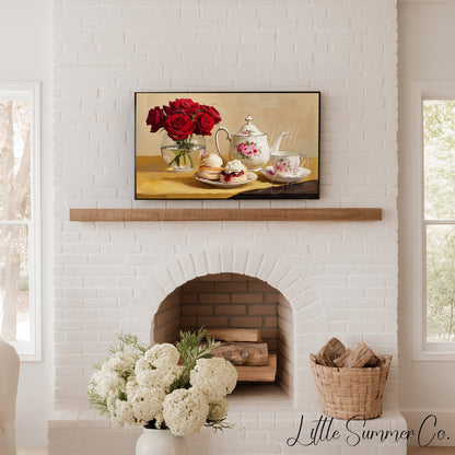 Roses and Afternoon Tea Frame TV Art displayed on a TV