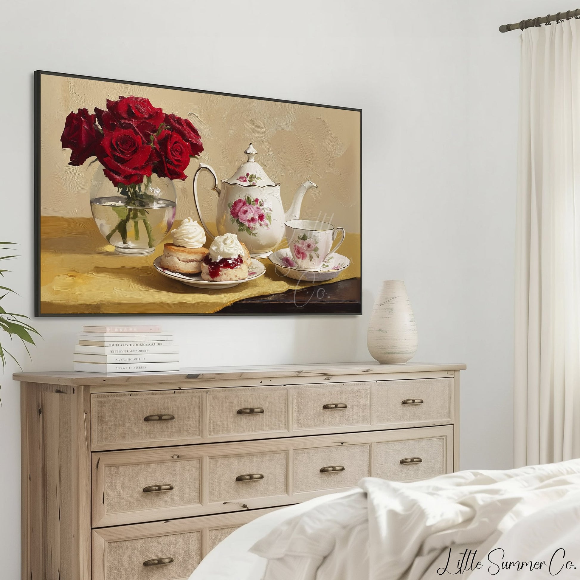 Roses and Afternoon Tea Frame TV Art displayed on a TV