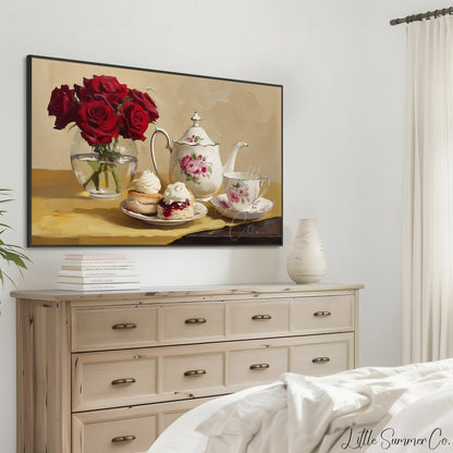 Roses and Afternoon Tea Frame TV Art displayed on a TV
