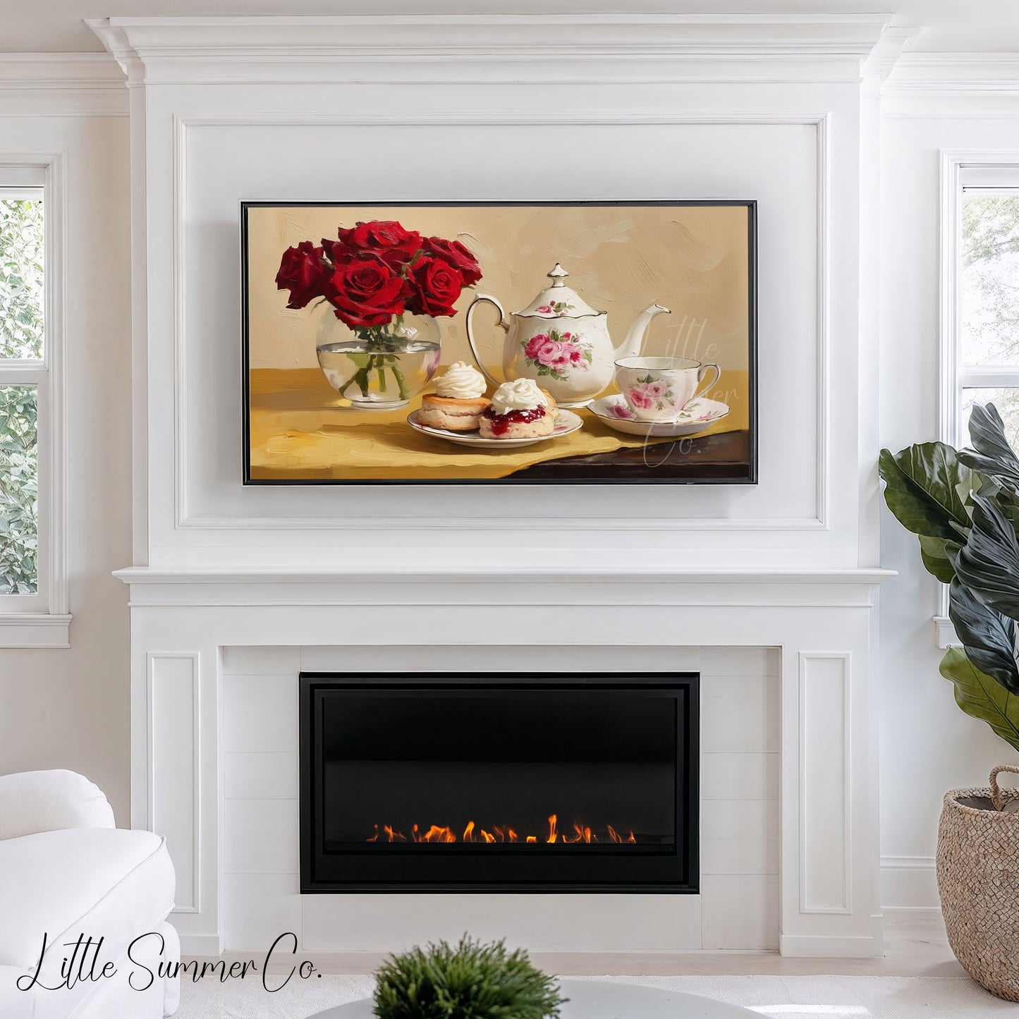 Roses and Afternoon Tea Frame TV Art displayed on a TV
