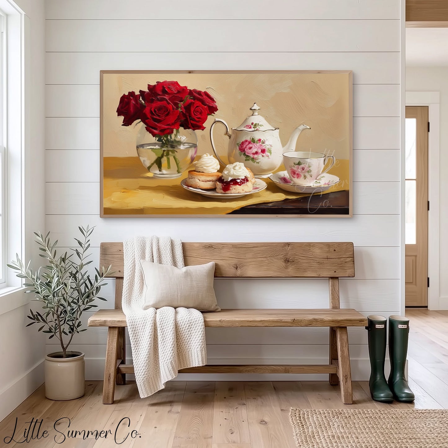 Roses and Afternoon Tea Frame TV Art displayed on a TV