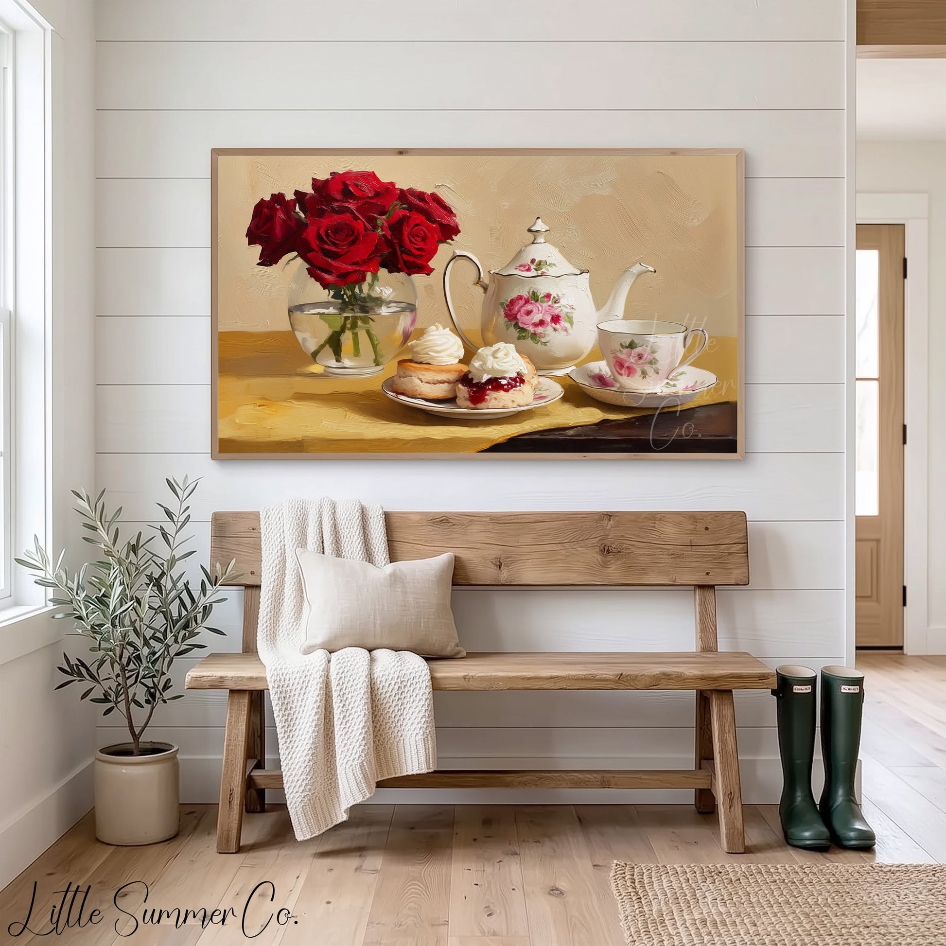 Roses and Afternoon Tea Frame TV Art displayed on a TV