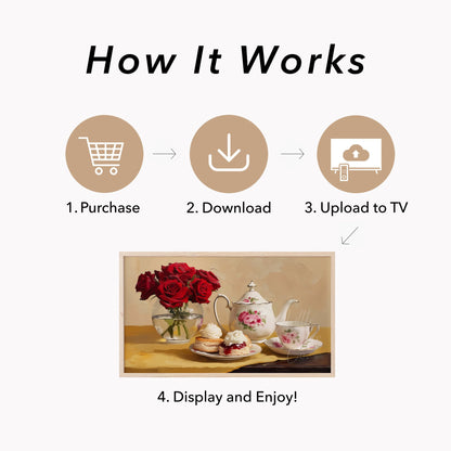 Roses and Afternoon Tea Frame TV Art displayed on a TV