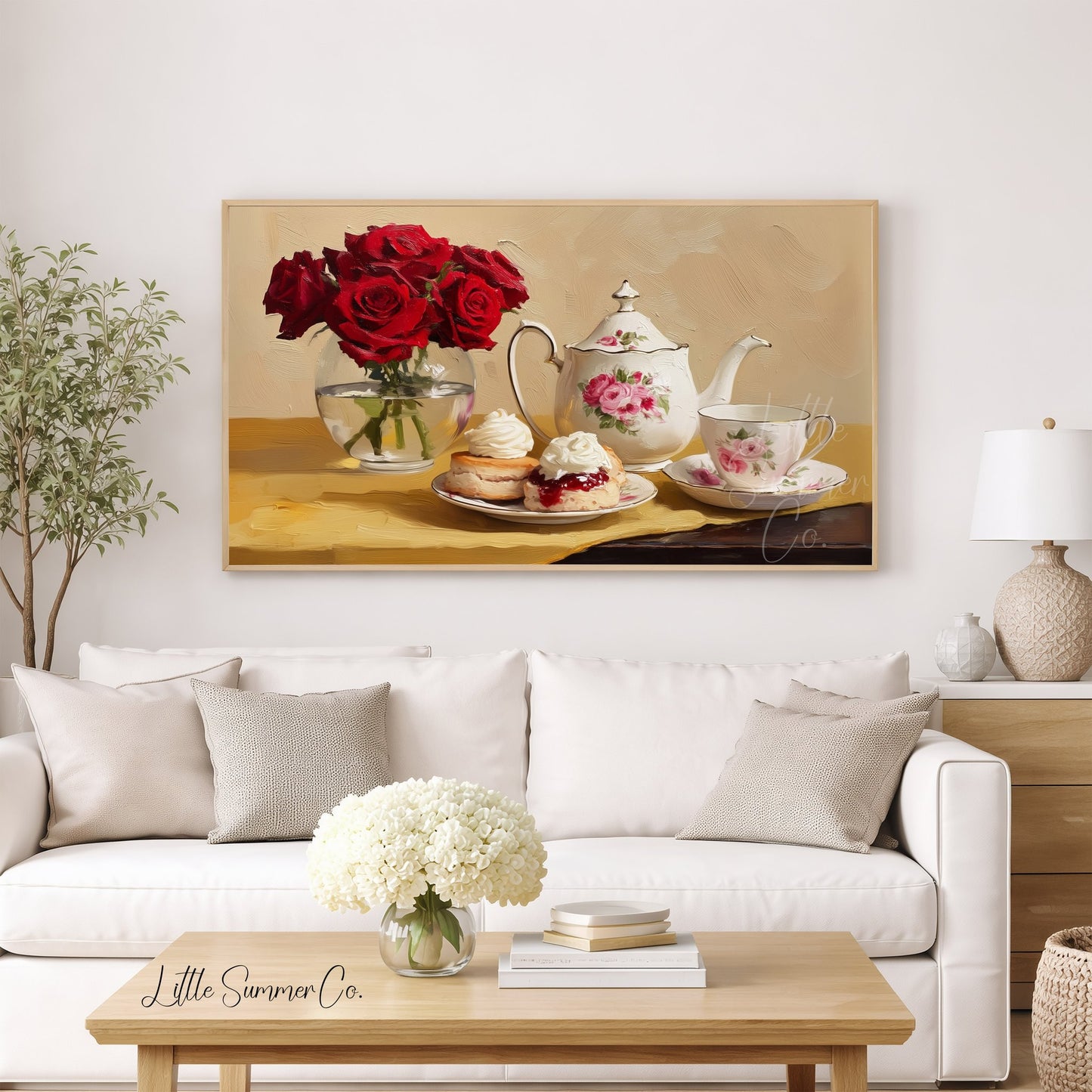 Roses and Afternoon Tea Frame TV Art displayed on a TV