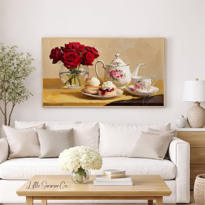 Roses and Afternoon Tea Frame TV Art displayed on a TV