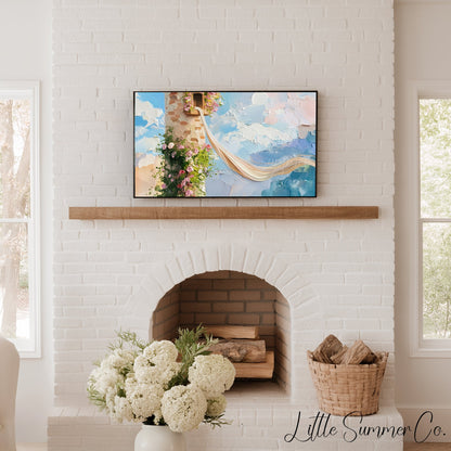 Rapunzel Tower with Flowers Frame TV Art displayed on a TV