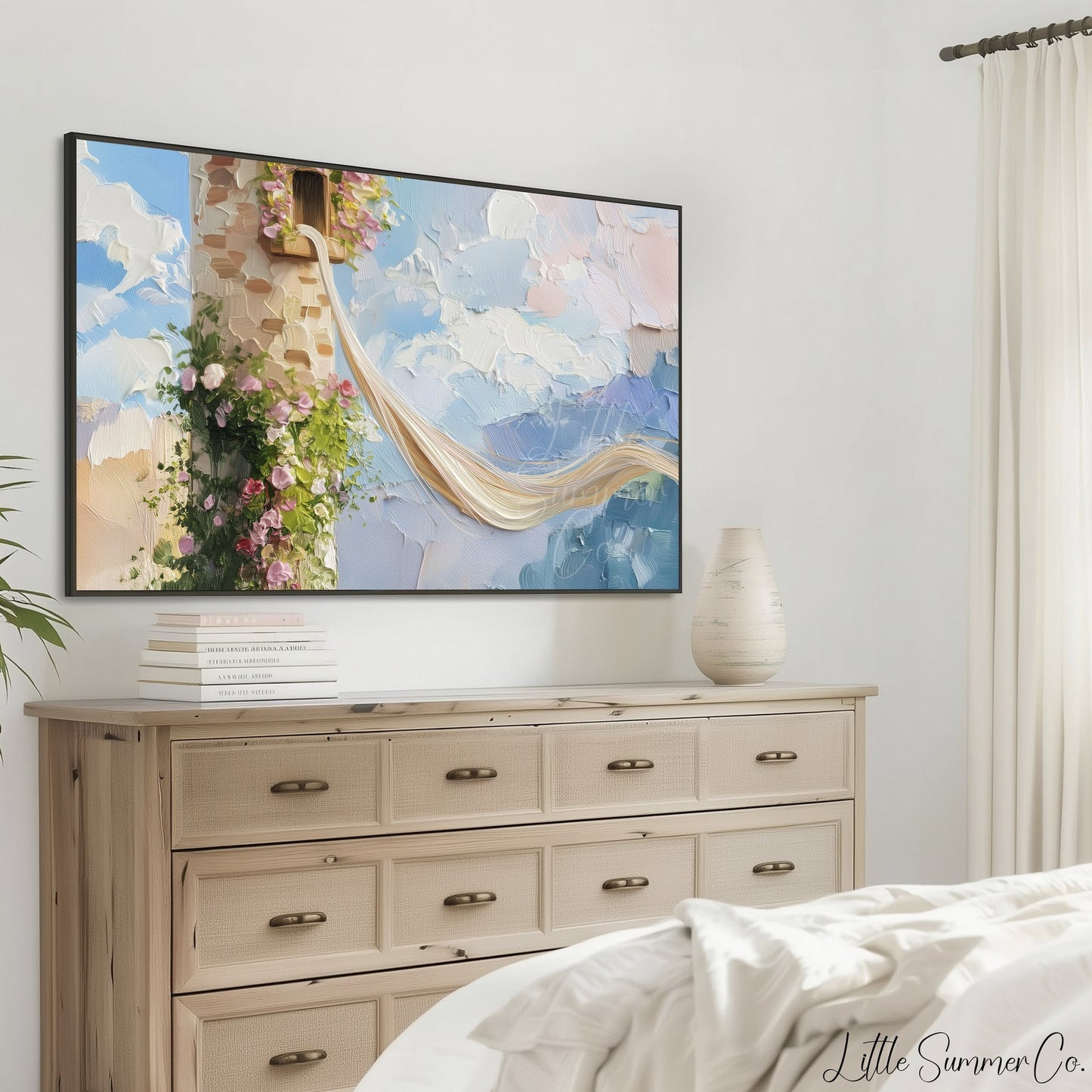 Rapunzel Tower with Flowers Frame TV Art displayed on a TV