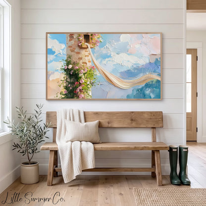 Rapunzel Tower with Flowers Frame TV Art displayed on a TV