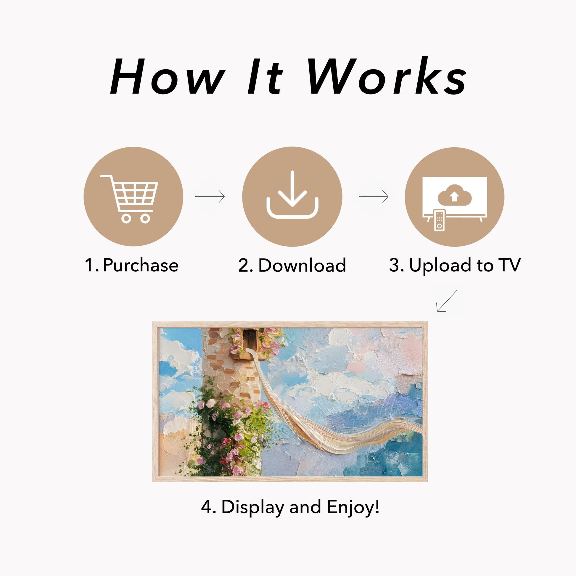 Rapunzel Tower with Flowers Frame TV Art displayed on a TV