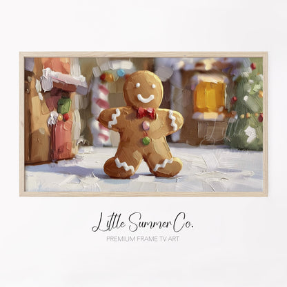 Gingerbread Man Christmas Frame TV Art displayed on a TV