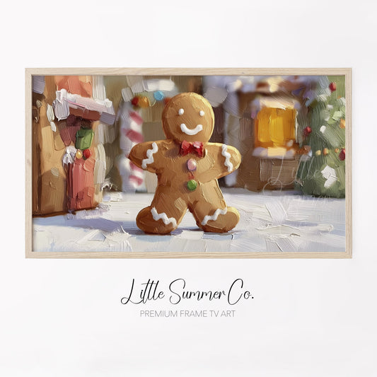 Gingerbread Man Christmas Frame TV Art displayed on a TV