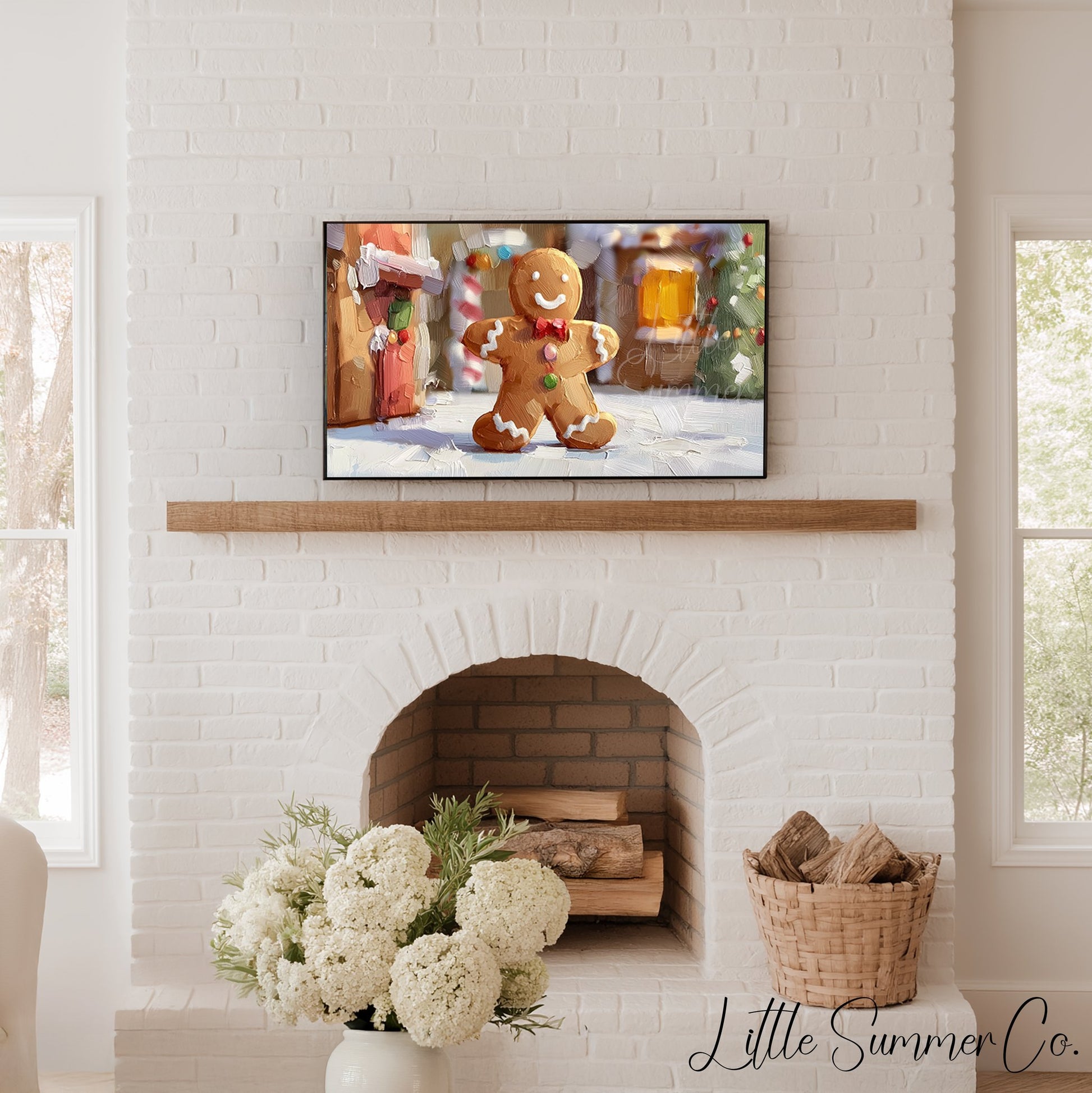 Gingerbread Man Christmas Frame TV Art displayed on a TV
