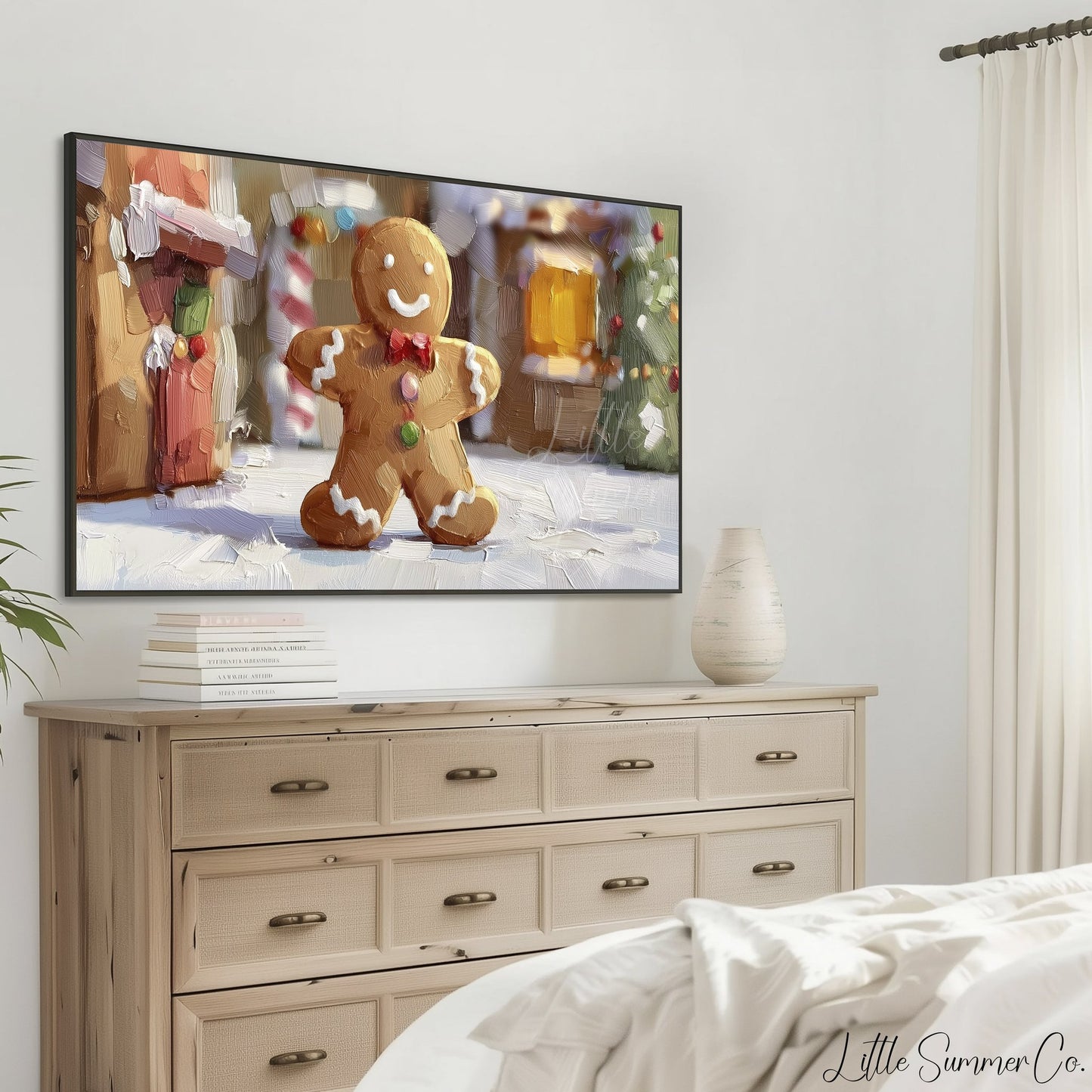 Gingerbread Man Christmas Frame TV Art displayed on a TV