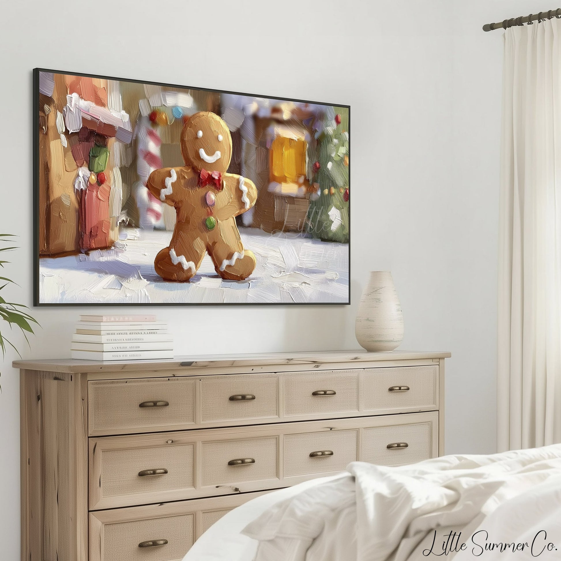 Gingerbread Man Christmas Frame TV Art displayed on a TV