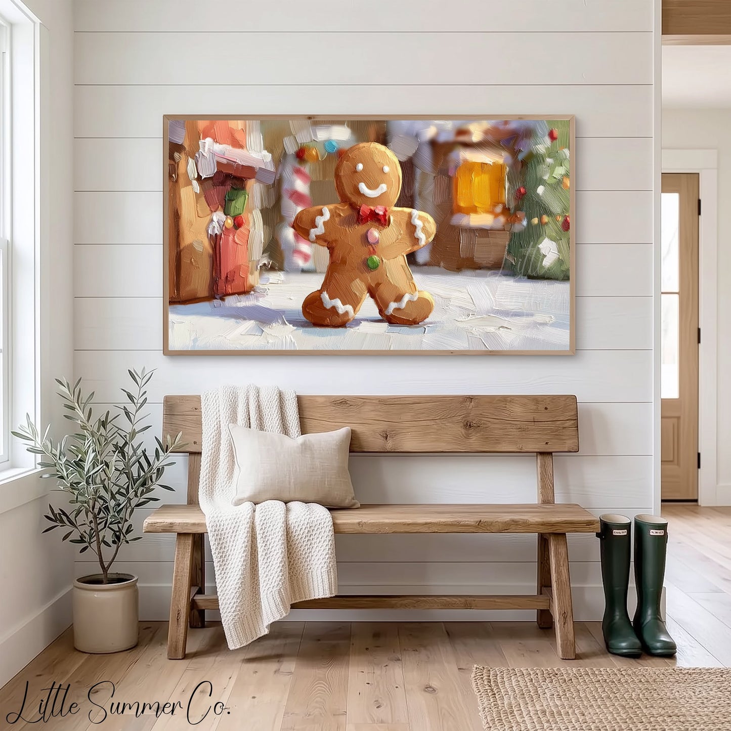 Gingerbread Man Christmas Frame TV Art displayed on a TV