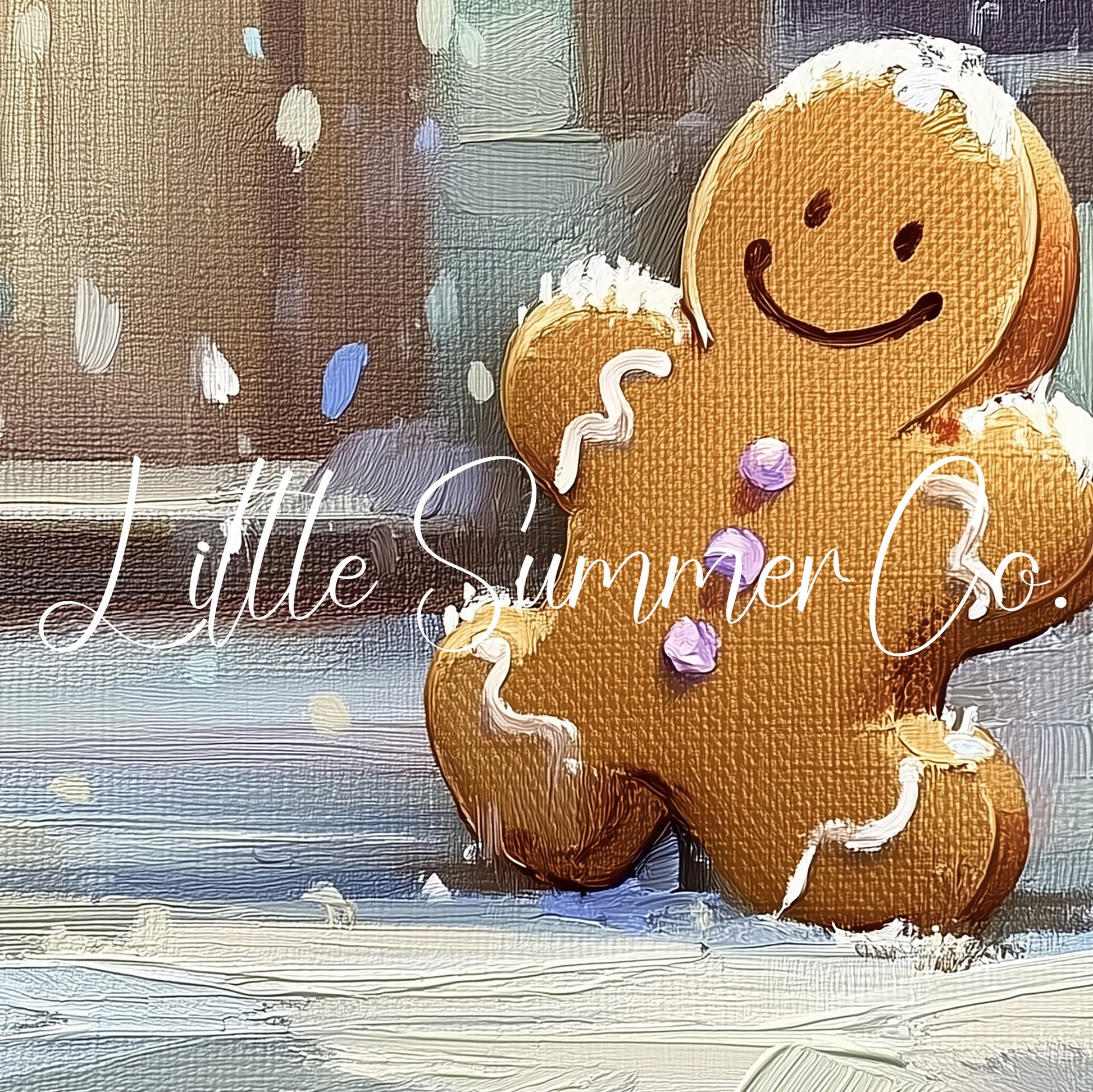 Snowy Gingerbread Man Frame TV Art displayed on a TV