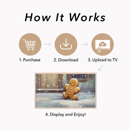 Snowy Gingerbread Man Frame TV Art displayed on a TV