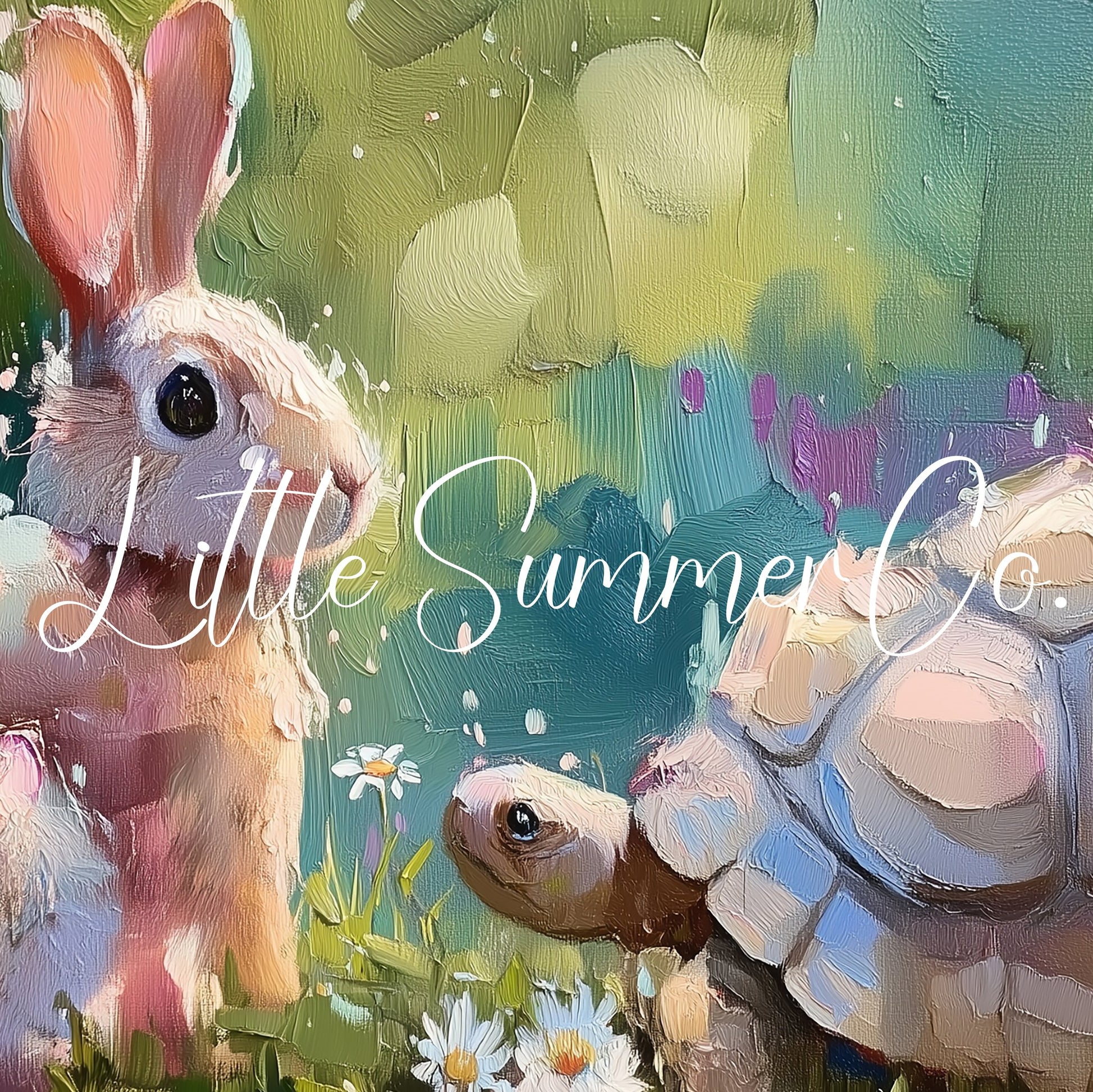 Bunny and Tortoise Friends Frame TV Art displayed on a TV
