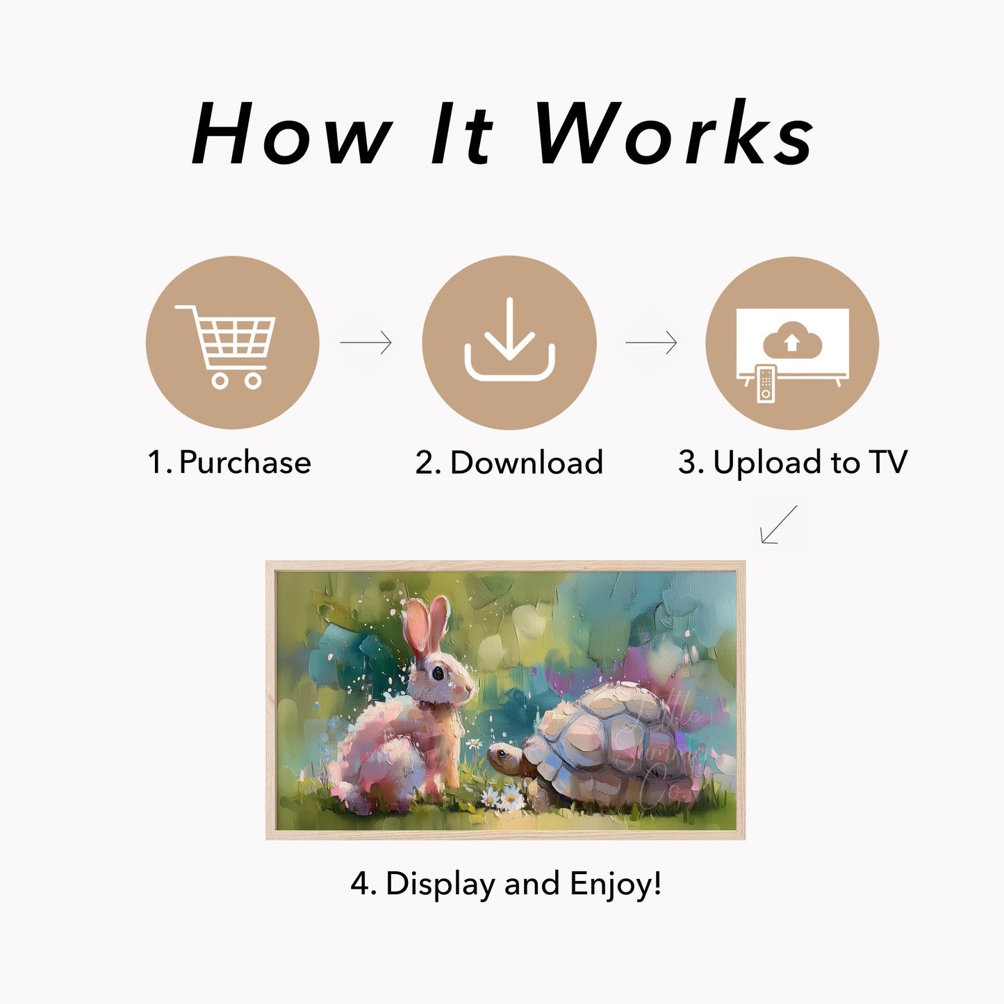 Bunny and Tortoise Friends Frame TV Art displayed on a TV