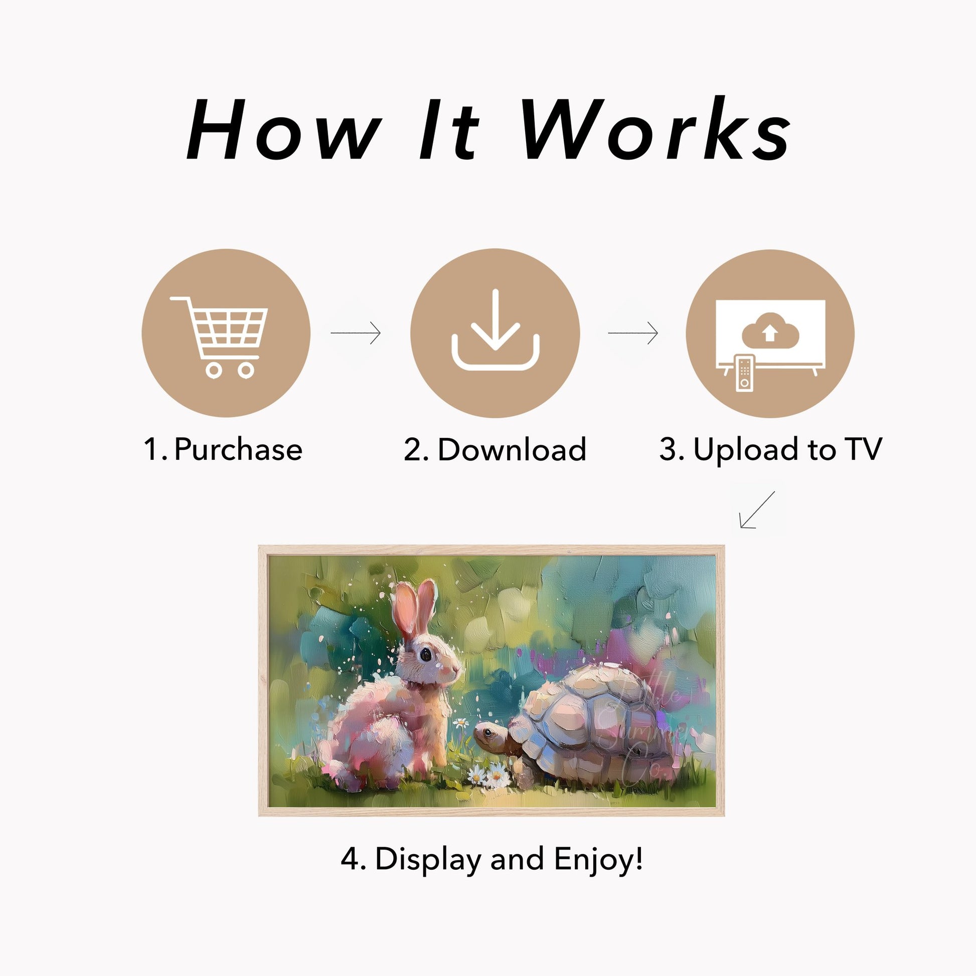 Bunny and Tortoise Friends Frame TV Art displayed on a TV