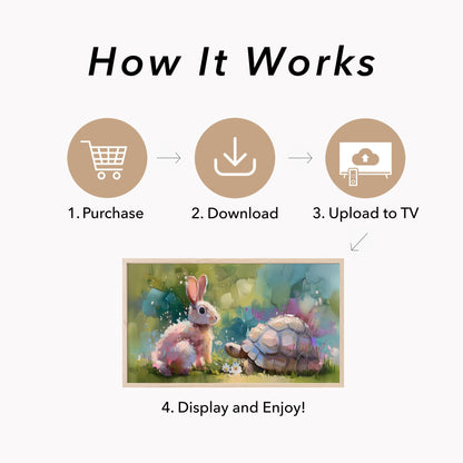 Bunny and Tortoise Friends Frame TV Art displayed on a TV