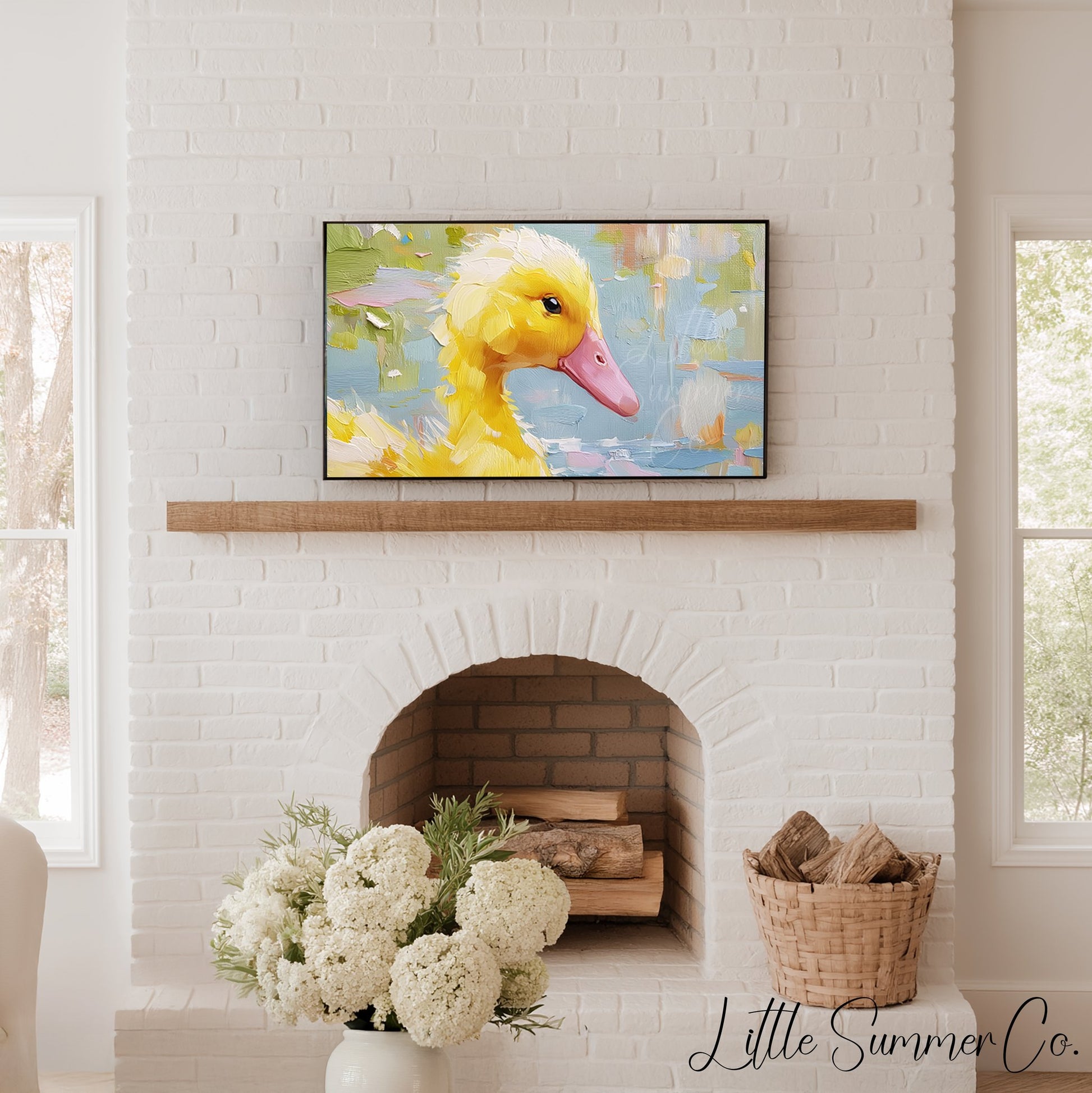 Yellow Duckling Frame TV Art displayed on a TV