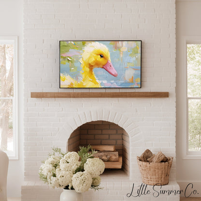 Yellow Duckling Frame TV Art displayed on a TV