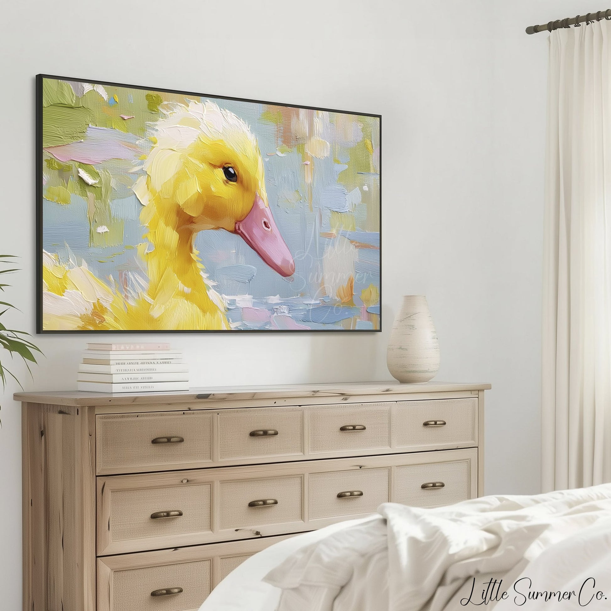Yellow Duckling Frame TV Art displayed on a TV