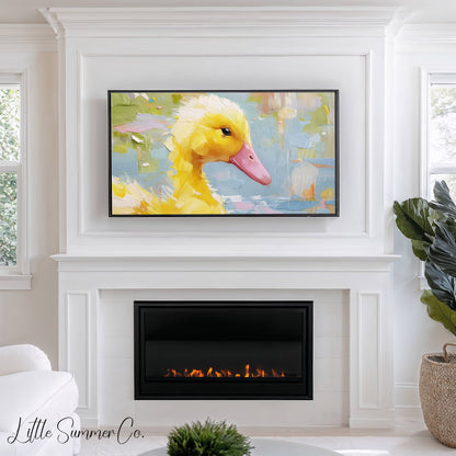 Yellow Duckling Frame TV Art displayed on a TV
