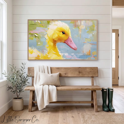 Yellow Duckling Frame TV Art displayed on a TV