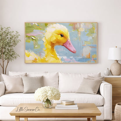 Yellow Duckling Frame TV Art displayed on a TV