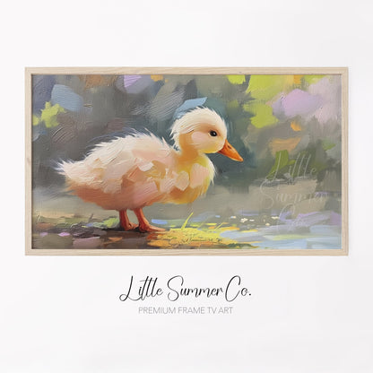 Fluffy Duckling by Water Frame TV Art displayed on a TV