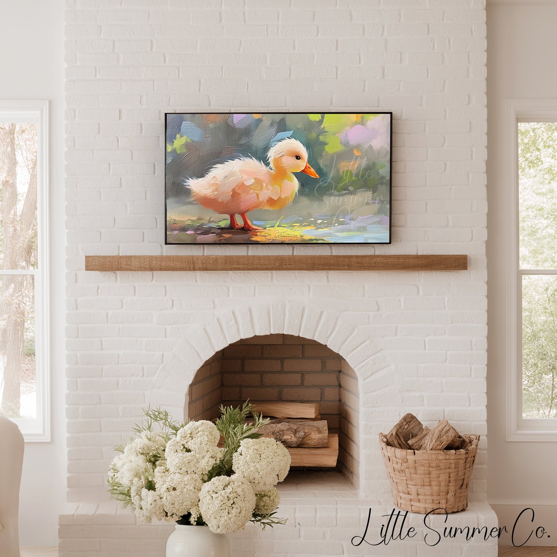 Fluffy Duckling by Water Frame TV Art displayed on a TV