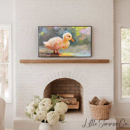 Fluffy Duckling by Water Frame TV Art displayed on a TV