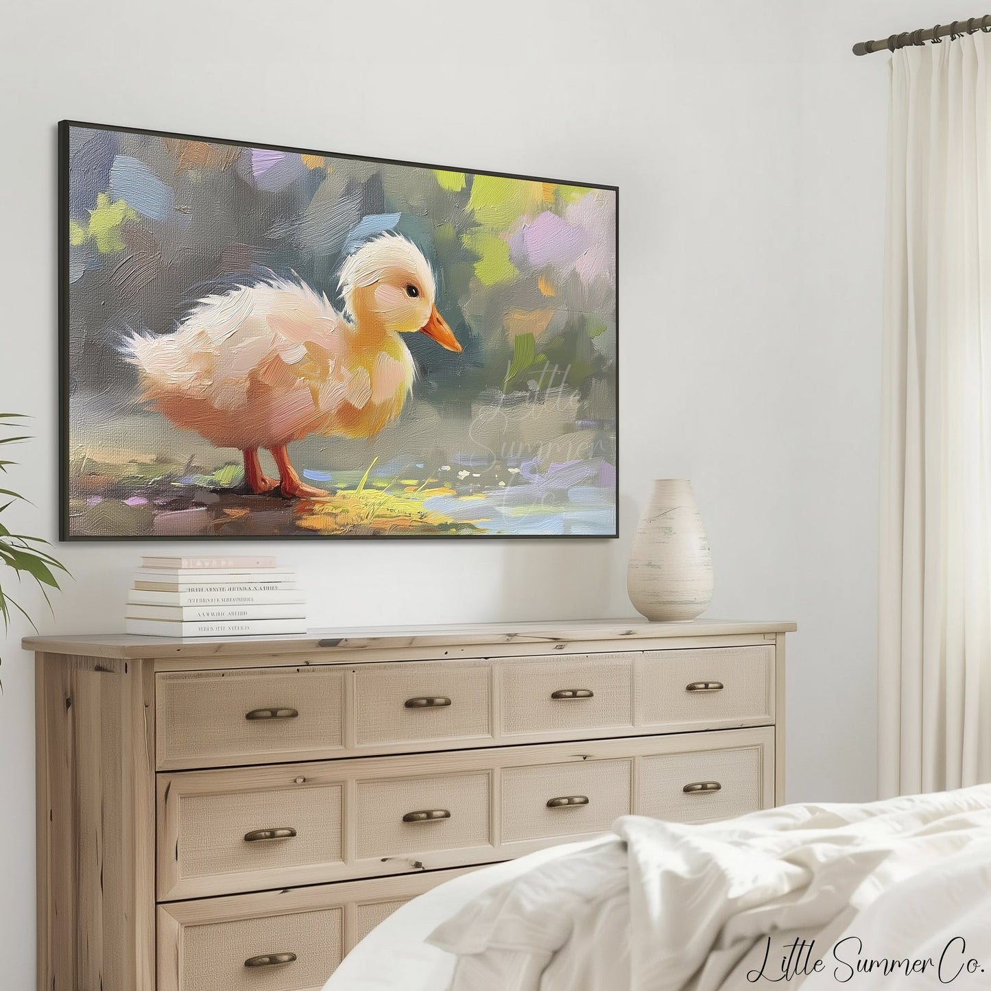 Fluffy Duckling by Water Frame TV Art displayed on a TV