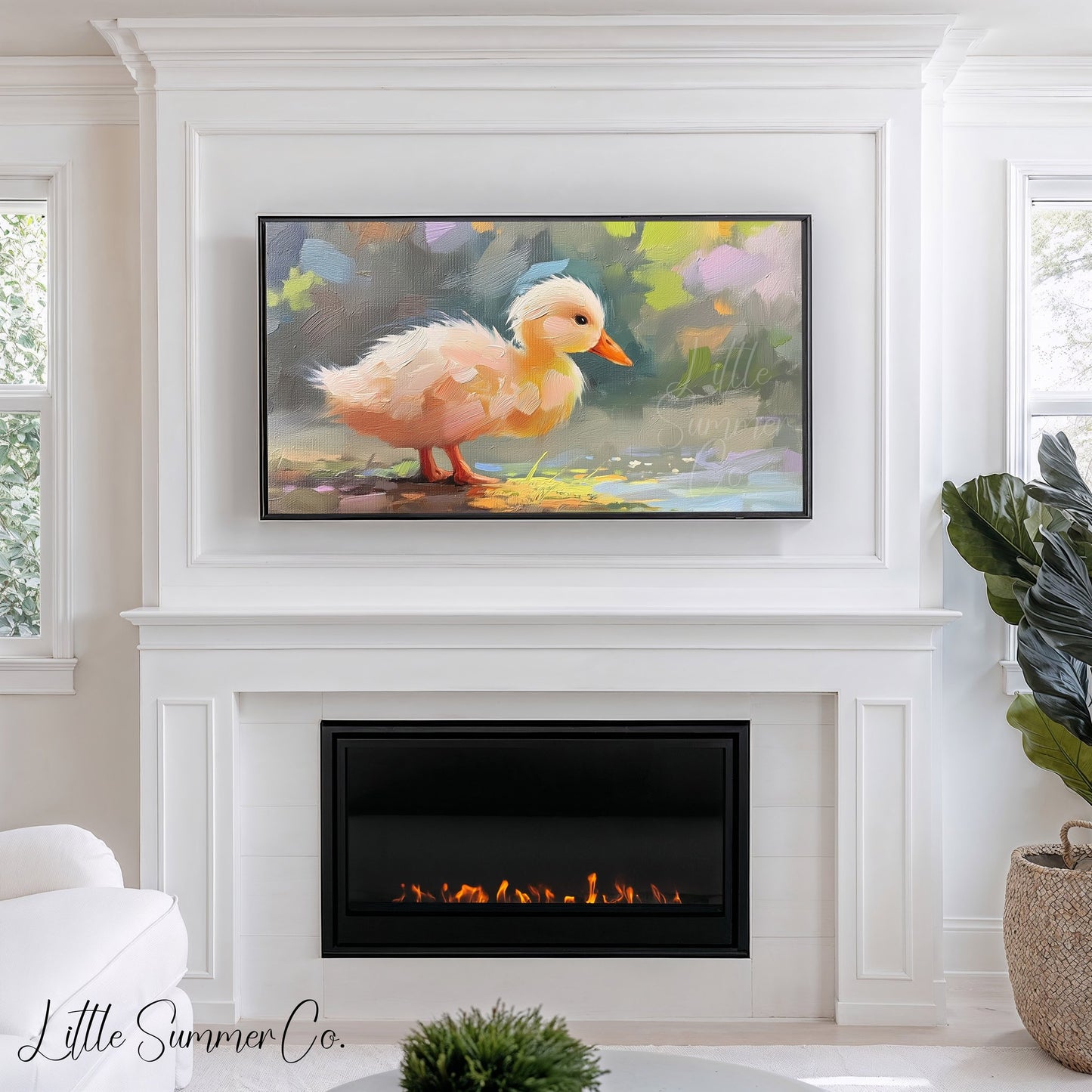 Fluffy Duckling by Water Frame TV Art displayed on a TV
