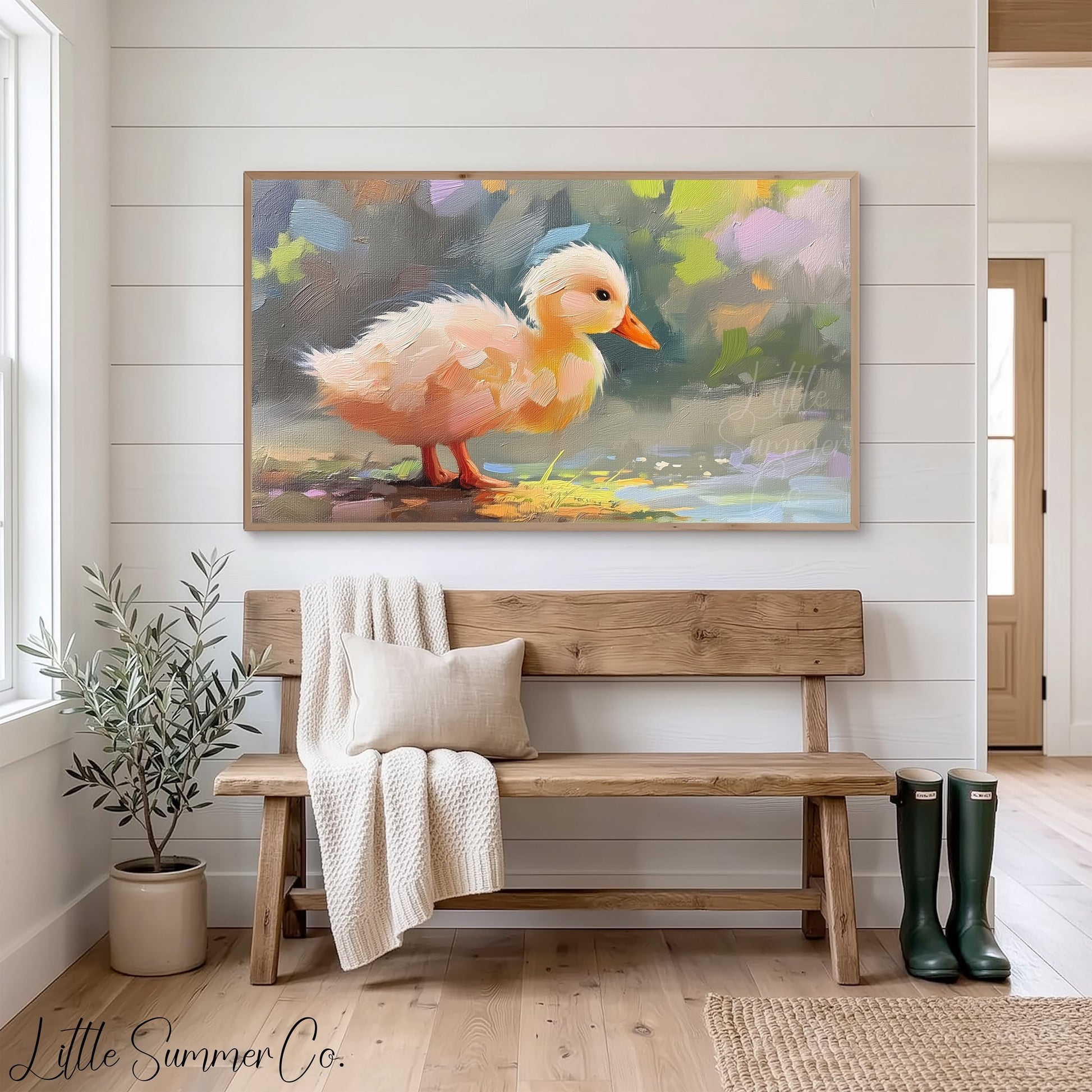 Fluffy Duckling by Water Frame TV Art displayed on a TV