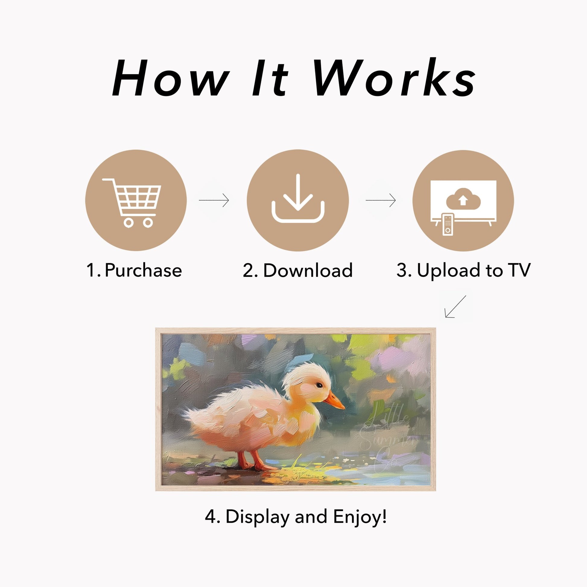Fluffy Duckling by Water Frame TV Art displayed on a TV