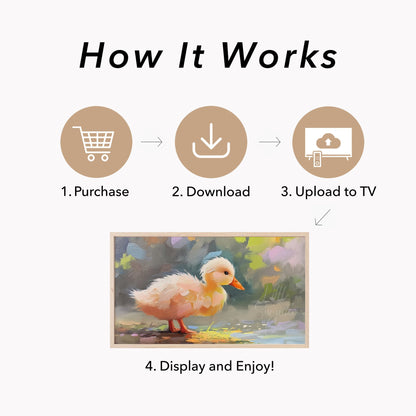 Fluffy Duckling by Water Frame TV Art displayed on a TV