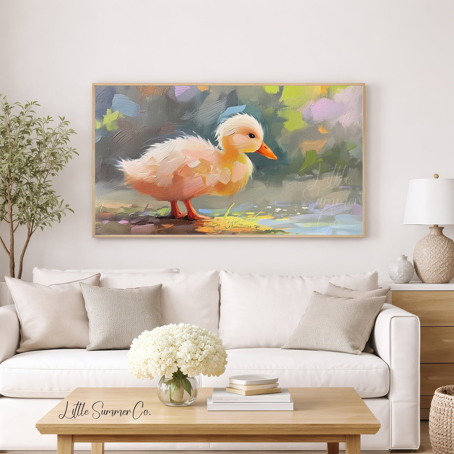Fluffy Duckling by Water Frame TV Art displayed on a TV